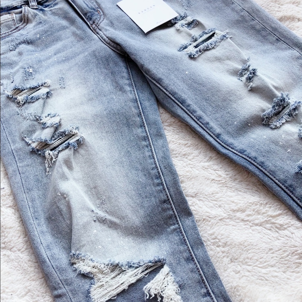 Kancan Paint-Splattered Distressed Denim